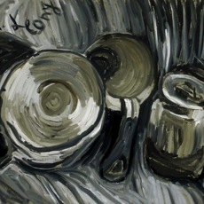 Tatiana Leony | Still life with two pans and a jar of sugar