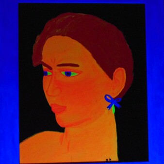  | Fluo Frown Woman under a cold red light